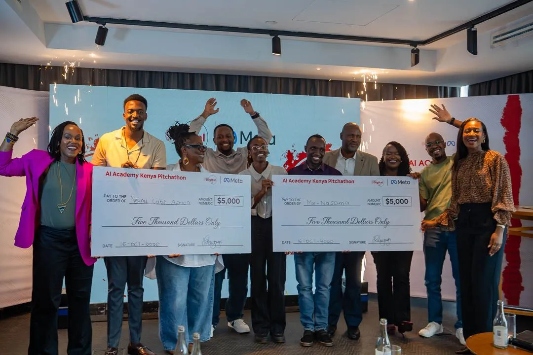Neural Labs Africa and Me-Nasoma celebrate with their US$5,000 Pitchathon cheques — 16 October 2026